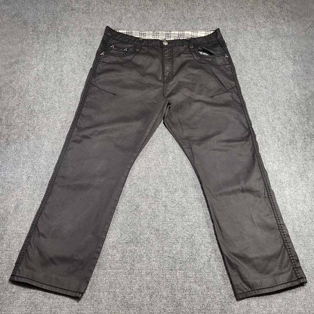 Vintage K-1 Brand Wax-Coated Dragon Embroidered Black Denim Jeans Men's Size 42